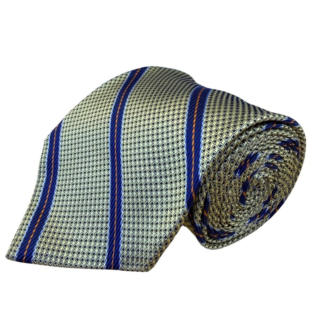 Dion Mens Blue & Orange Striped 100% Silk Tie Classic Design